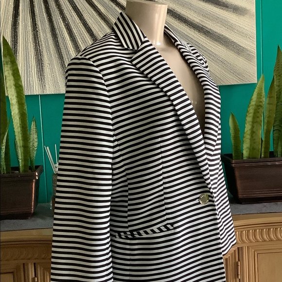 Anne Klein Black and White Striped Blazer - Picture 3 of 11
